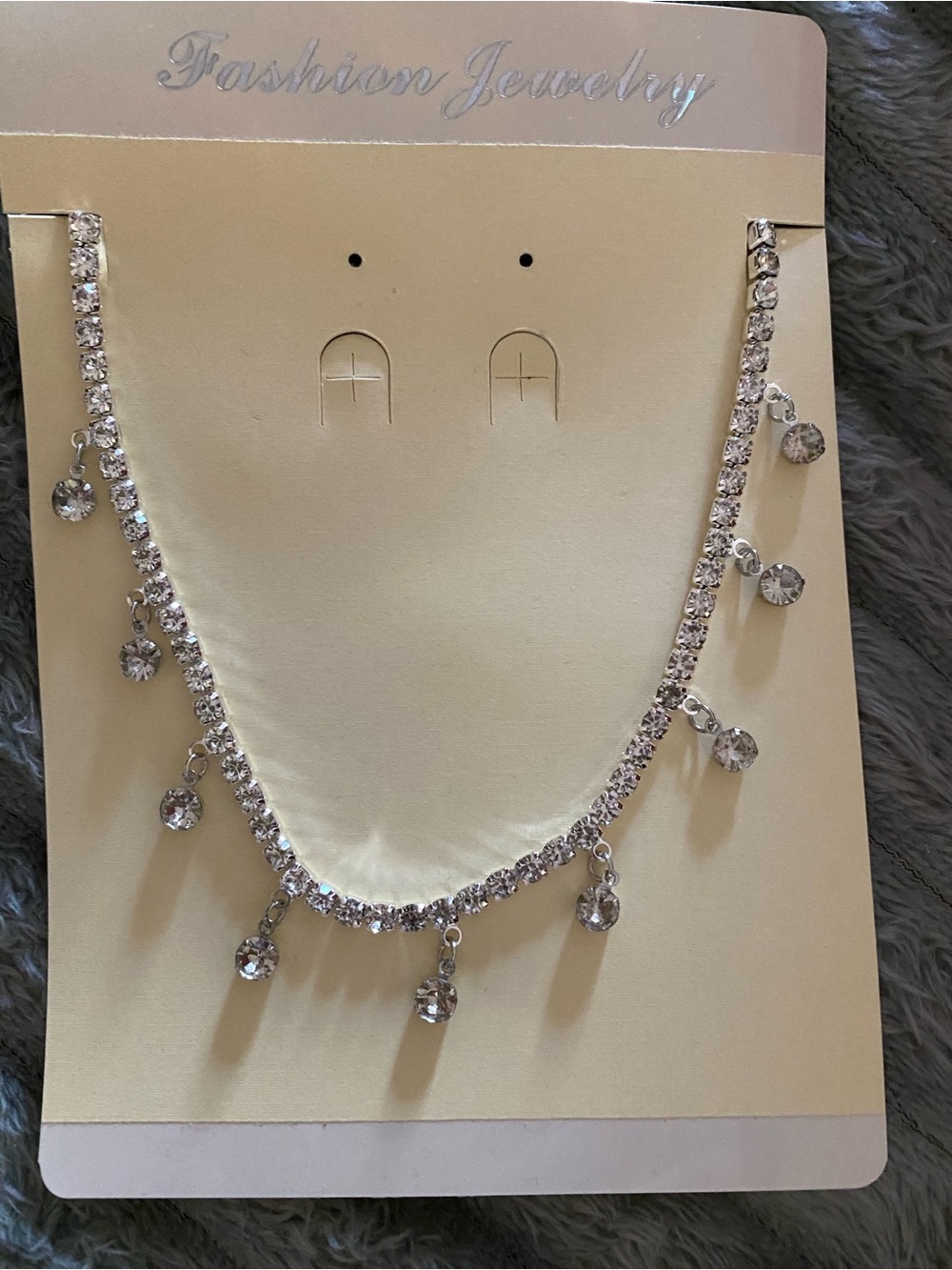 1-Fashion Jewelry Silver Glass Dangle Necklace